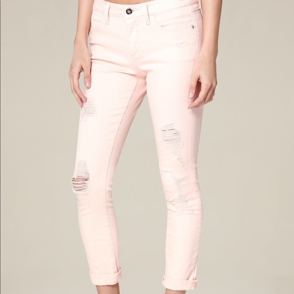 Size 28 Bebe Pastel Pink Ripped Skinny Jeans - Picture 1 of 2